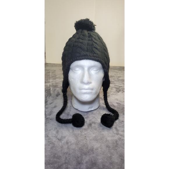 The North Face Fuzzy Earflap Beanie Charcoal Black Fleece Lining One Size C22-7 - Picture 1 of 8